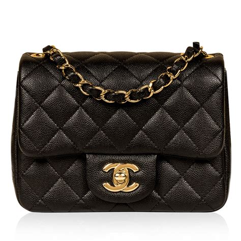 chanel mini square black caviar silver hardware